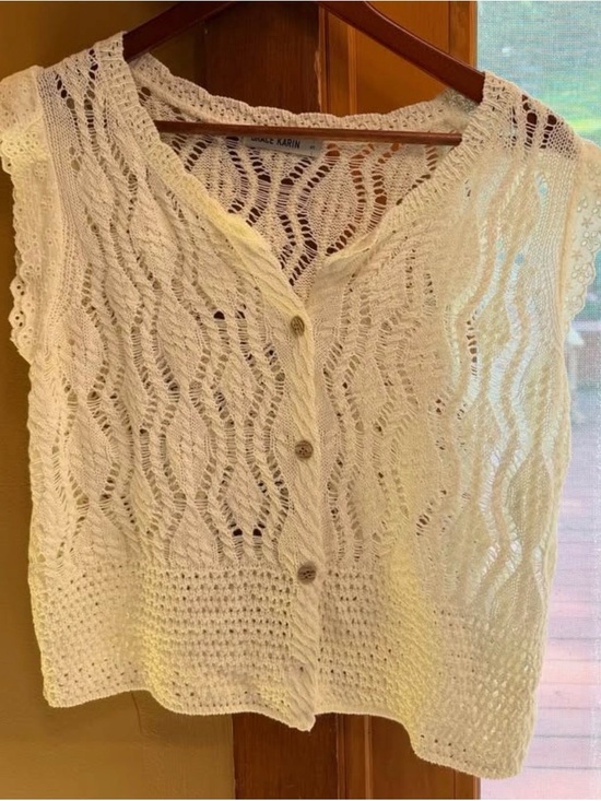 Grace Karin Sweaters - Grace Karin Cream Crochet Knit Sleeveless Top